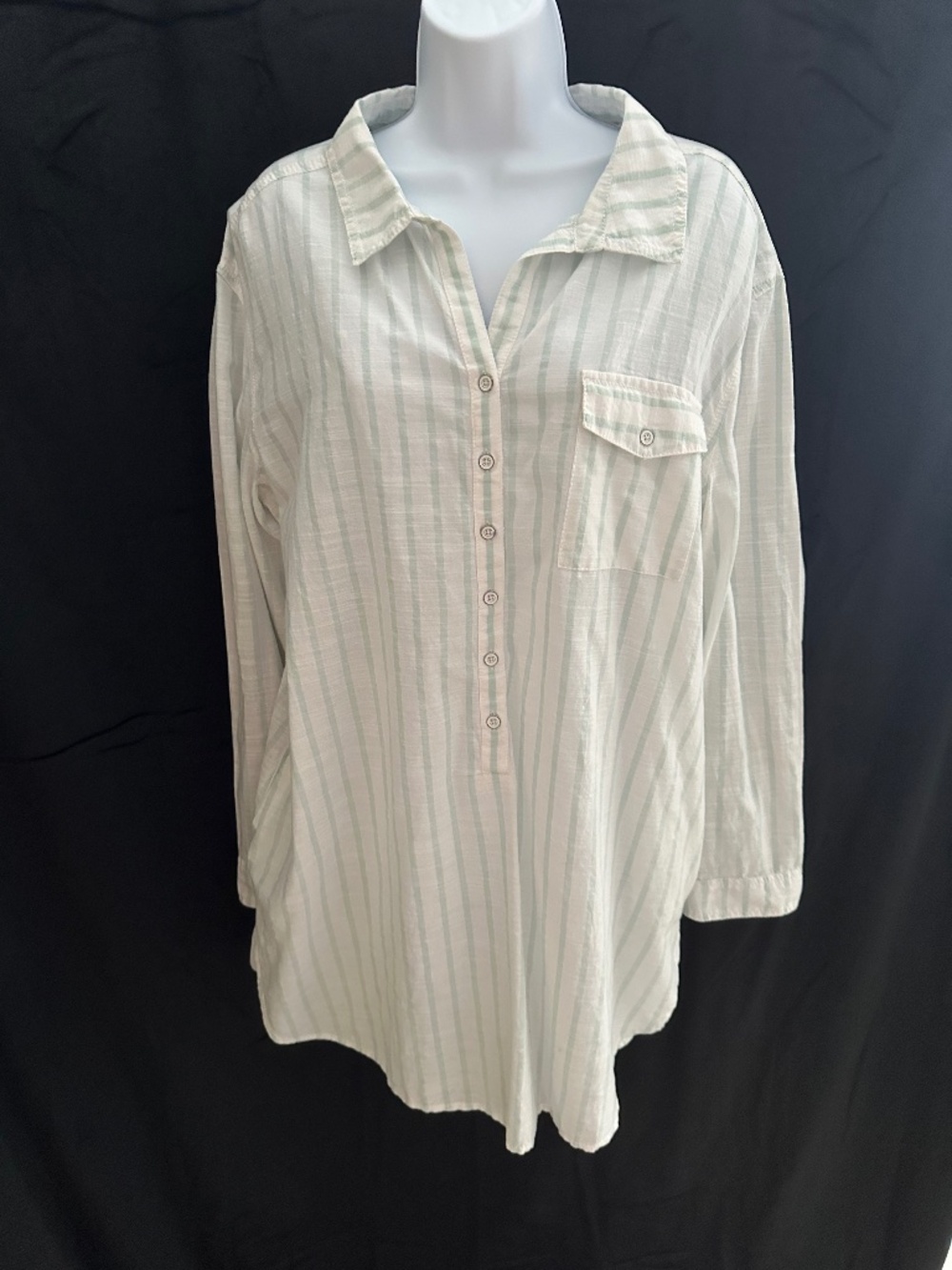 Caslon seafoam green & white stripe shirt dress/ coverup, size L